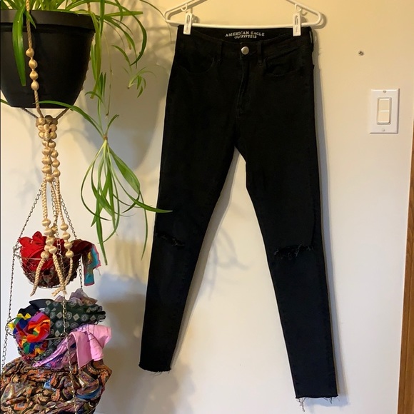 AE Black Super Stretch 360 Distressed Skinny Jeans